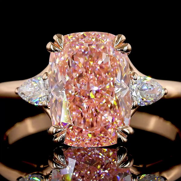Lab-Grown 3.12 Carat MIX Fancy Intense Pink-VS1 Diamond 14K Rose Gold 3 Stones R