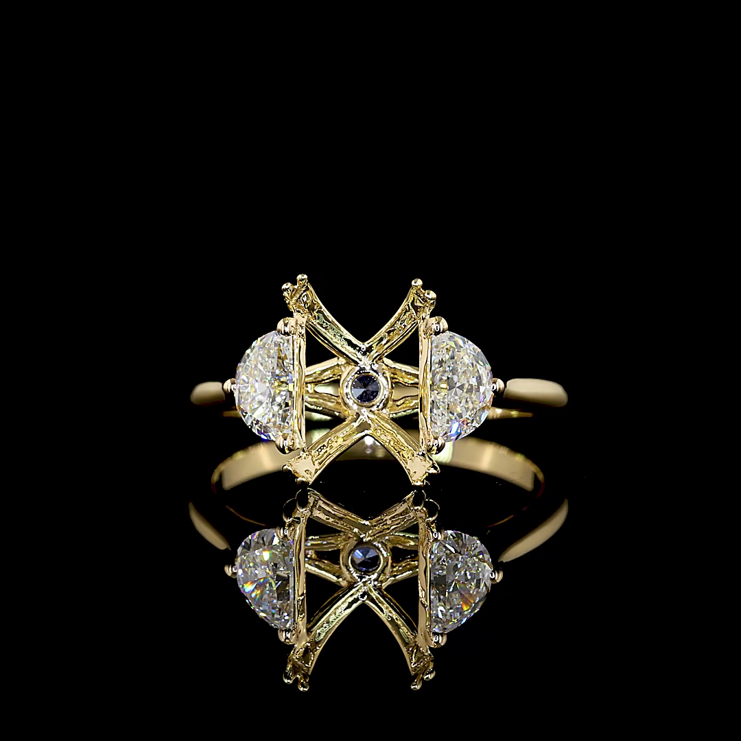 Lab-Grown 3.69 Carat Emerald E-VS2 Diamond 14K Yellow Gold 3 Stones Ring