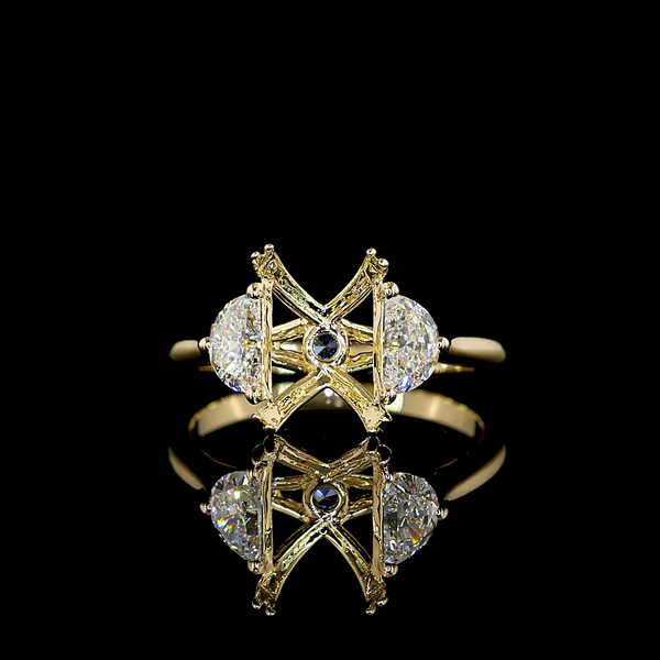 Lab-Grown 3.69 Carat Emerald E-VS2 Diamond 14K Yellow Gold 3 Stones Ring