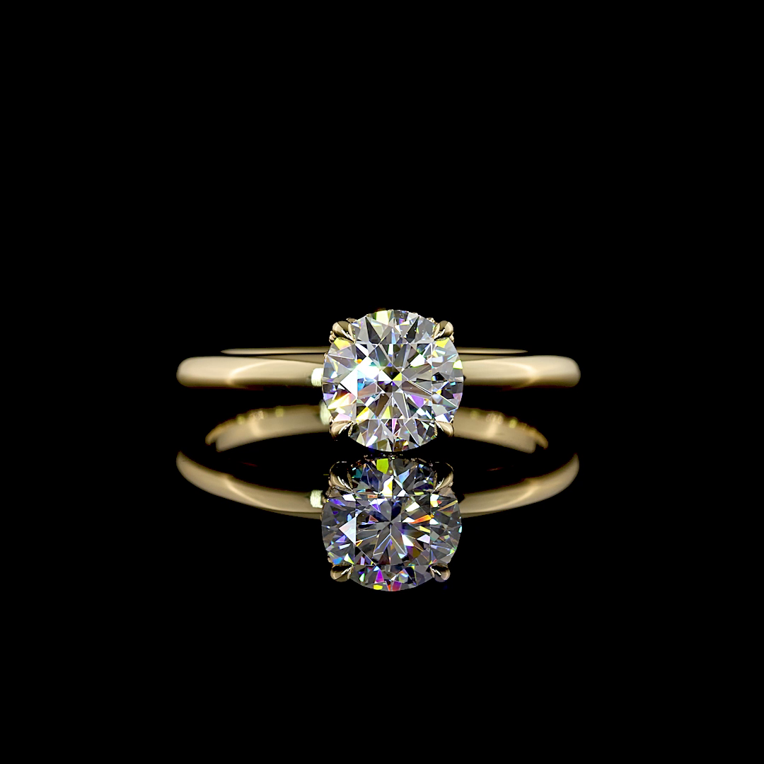 Lab-Grown 1.13 Carat Round D-VS1 Diamond 14K Yellow Gold Hidden Halo Ring