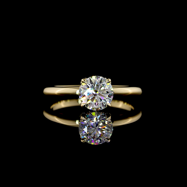 Lab-Grown 1.13 Carat Round D-VS1 Diamond 14K Yellow Gold Hidden Halo Ring
