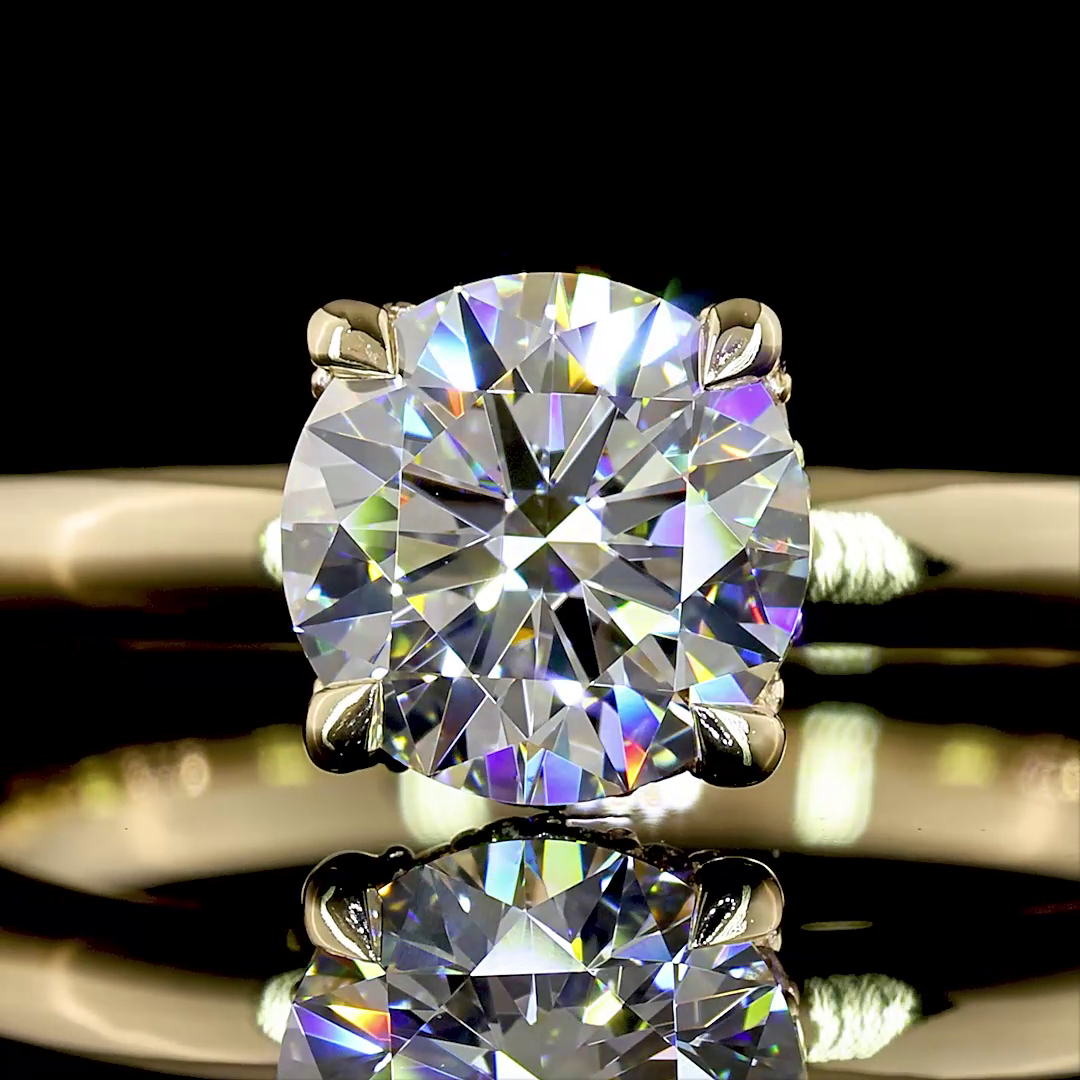 Lab-Grown 1.13 Carat Round D-VS1 Diamond 14K Yellow Gold Hidden Halo Ring