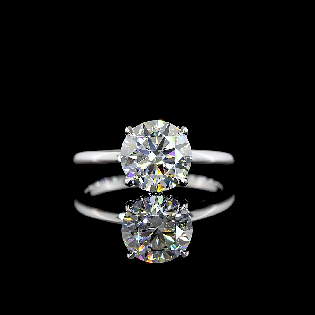 Lab-Grown 2.2 Carat Round E-VVS2 Diamond 14K White Gold Hidden Halo Ring