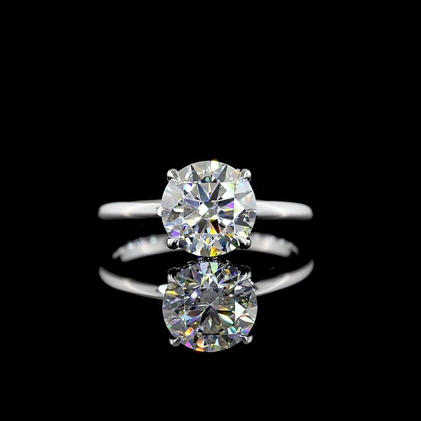 Lab-Grown 2.2 Carat Round E-VVS2 Diamond 14K White Gold Hidden Halo Ring