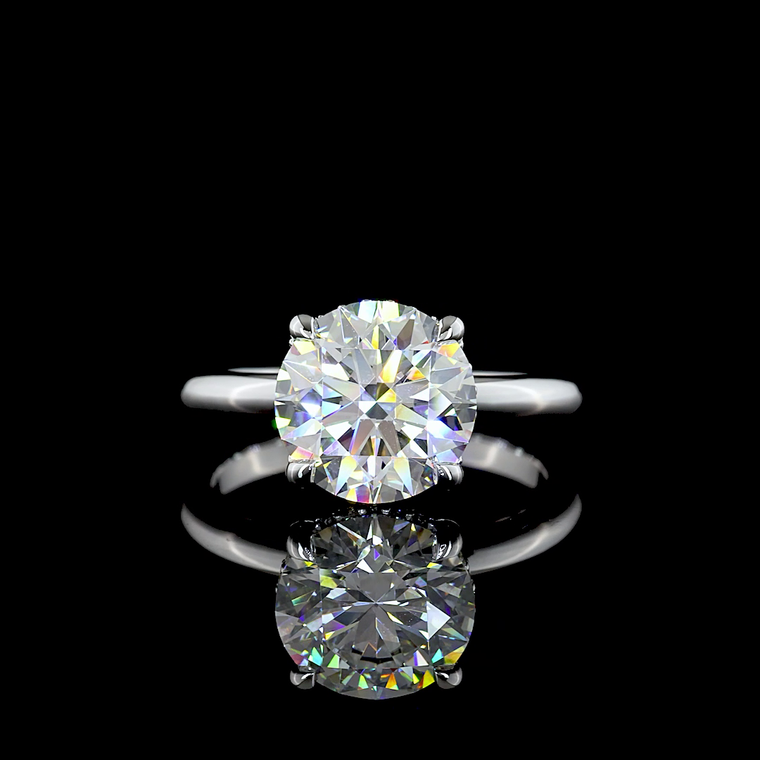Lab-Grown 3.2 Carat Round E-VVS2 Diamond 14K White Gold Hidden Halo Ring