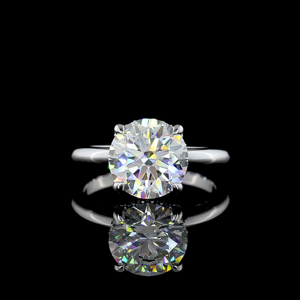 Lab-Grown 3.2 Carat Round E-VVS2 Diamond 14K White Gold Hidden Halo Ring