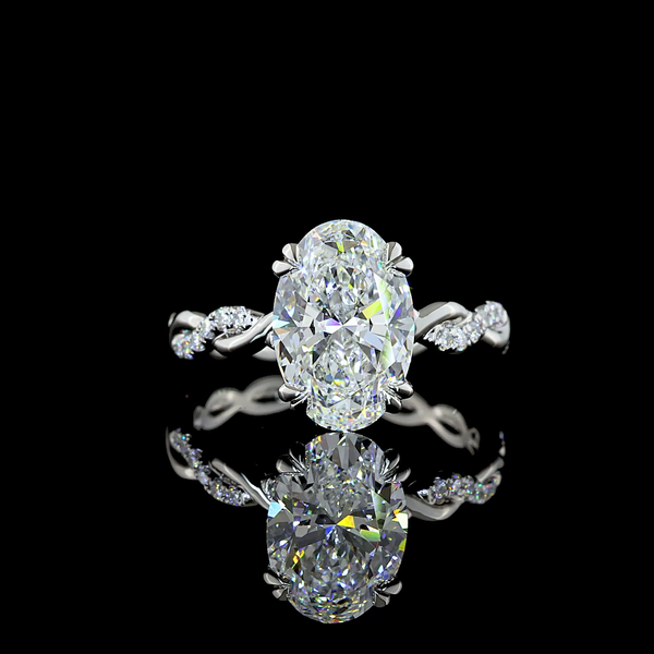 Lab-Grown 3.29 Carat Oval D-VVS2 Diamond Platinum Hidden Halo Ring