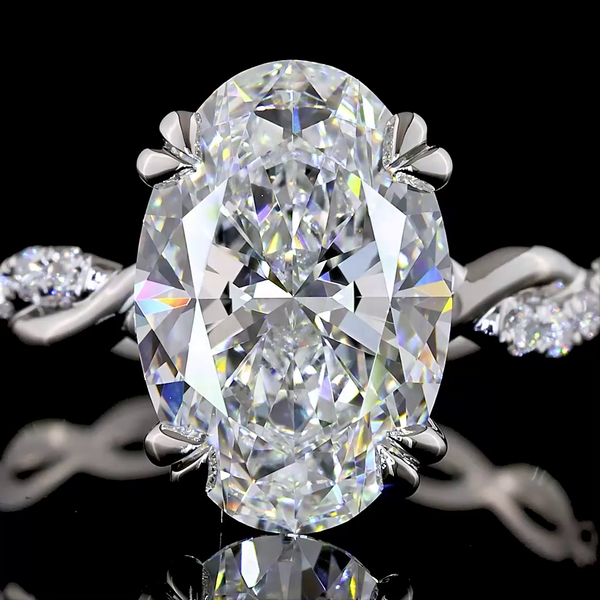 Lab-Grown 3.29 Carat Oval D-VVS2 Diamond Platinum Hidden Halo Ring