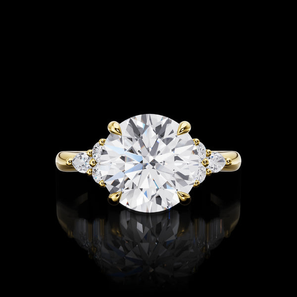 Lab-Grown 3.47 Carat Round D-VS2 Diamond 14K Yellow Gold Special Ring