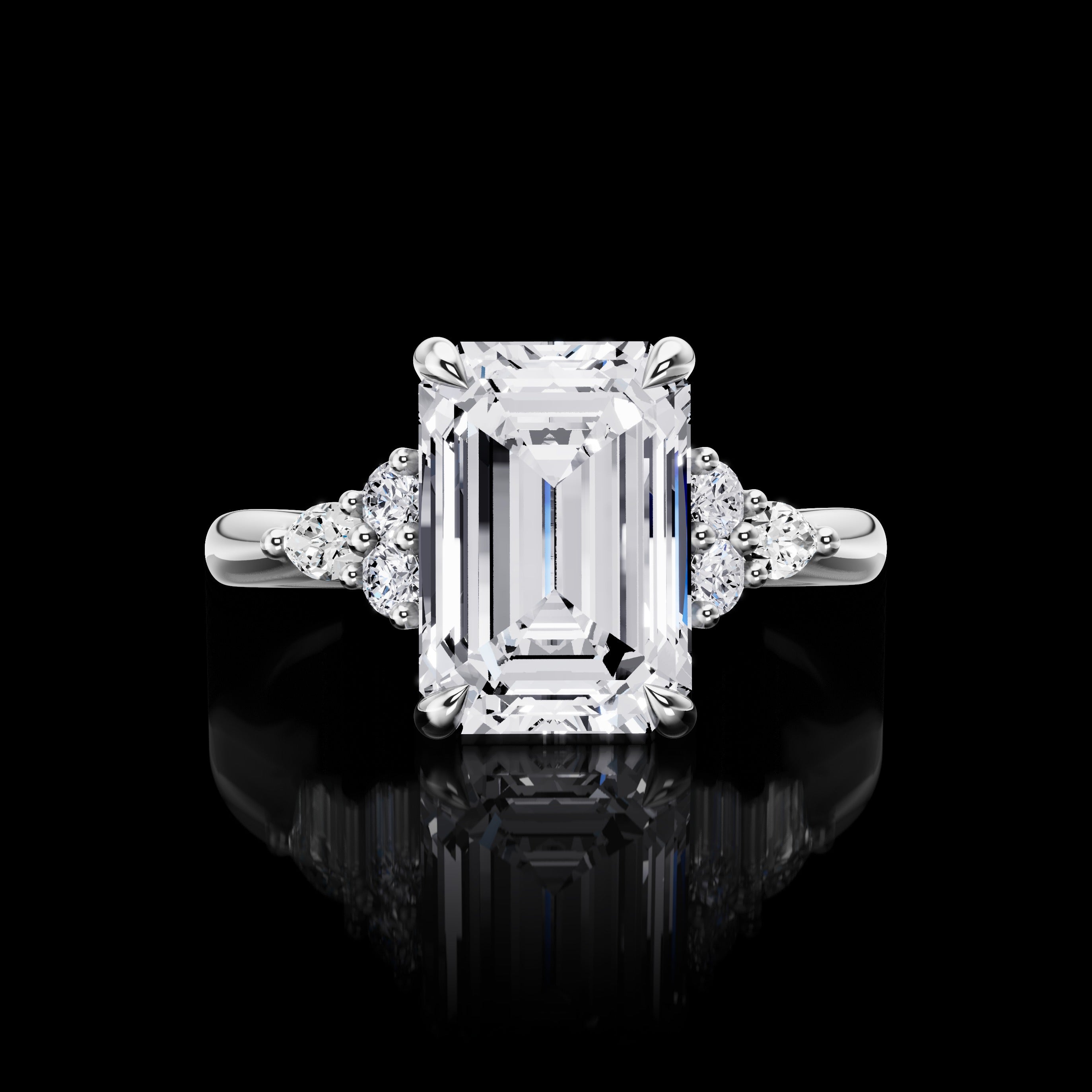 Lab-Grown 3.45 Carat Emerald E-VS2 Diamond 14K White Gold Special Ring