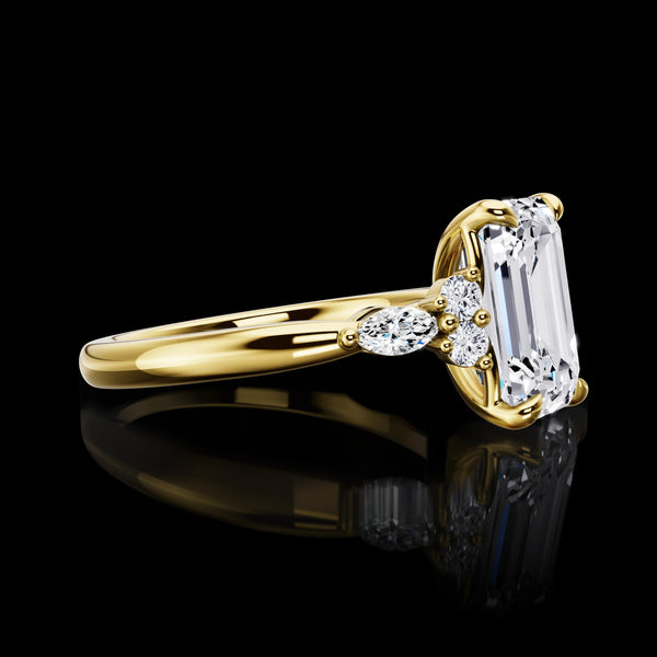 Lab-Grown 3.52 Carat Emerald E-VVS2 Diamond 14K Yellow Gold Special Ring