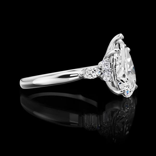 Lab-Grown 3.08 Carat Pear E-VVS2 Diamond 14K White Gold Special Ring