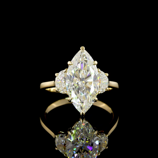 Lab-Grown 3.75 Carat Marquise E-VVS2 Diamond 14K Yellow Gold 3 Stones Ring