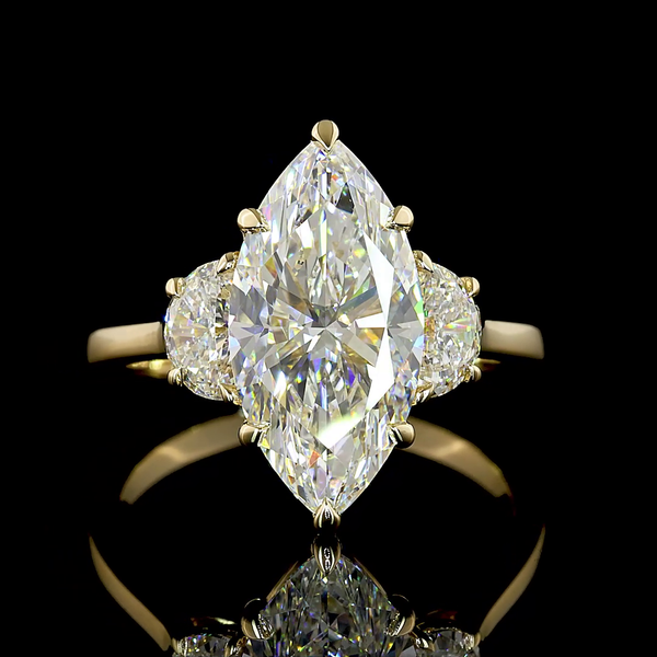 Lab-Grown 3.75 Carat Marquise E-VVS2 Diamond 14K Yellow Gold 3 Stones Ring
