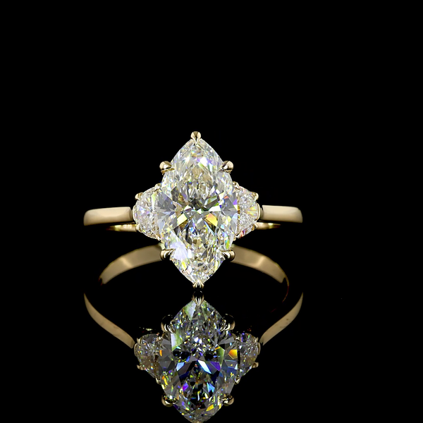 Lab-Grown 2.4 Carat Marquise F-VS1 Diamond 14K Yellow Gold 3 Stones Ring
