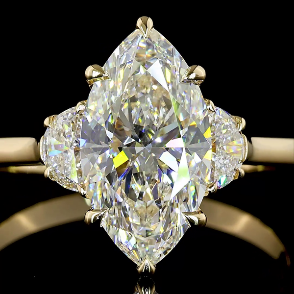 Lab-Grown 2.4 Carat Marquise F-VS1 Diamond 14K Yellow Gold 3 Stones Ring