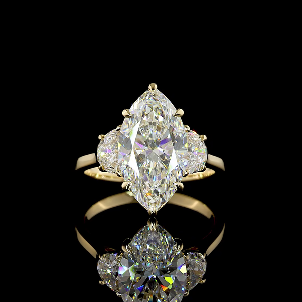 Lab-Grown 4.7 Carat Marquise Modified - Diamond 14K Yellow Gold 3 Stones Ring