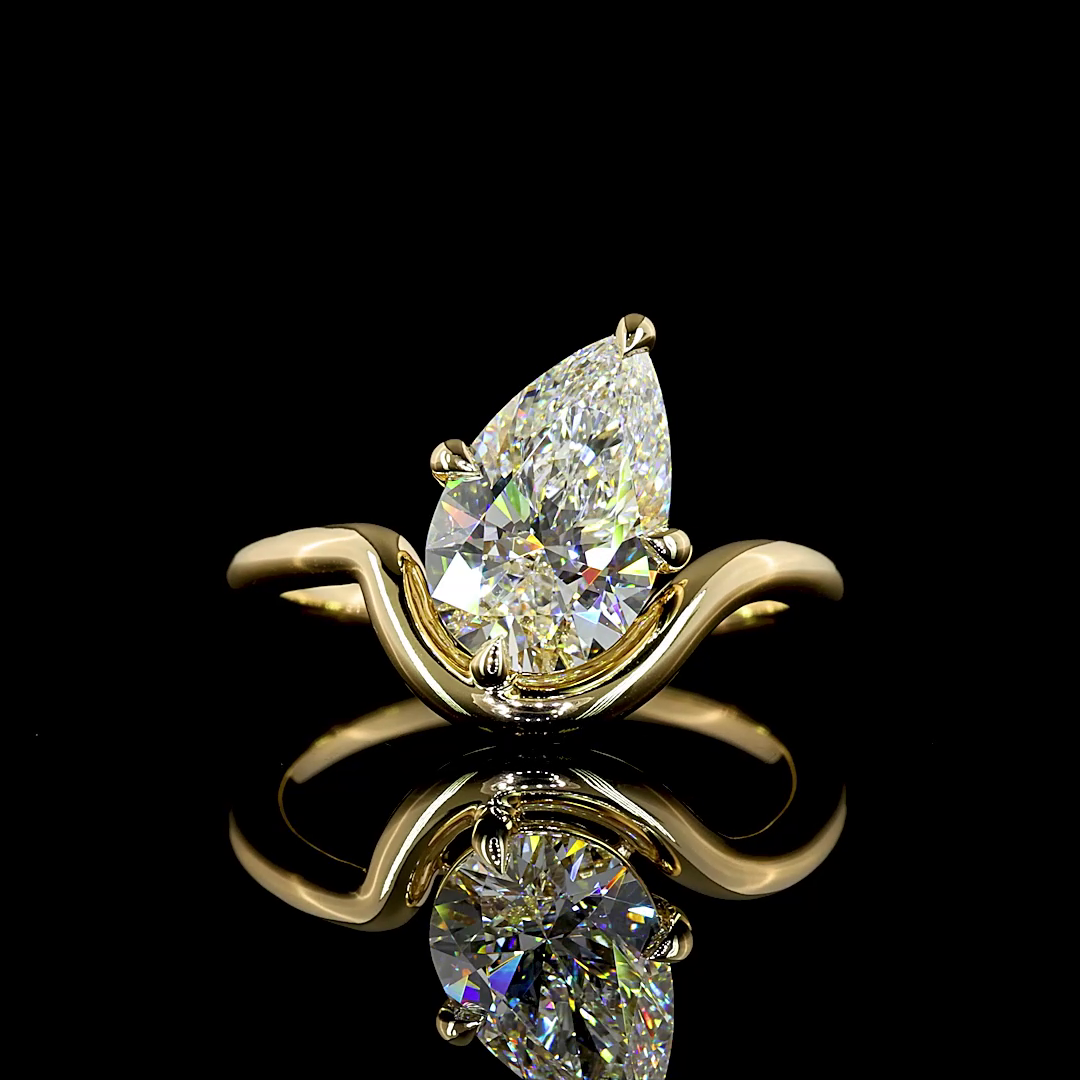 Lab-Grown 2.12 Carat Pear E-VVS2 Diamond 14K Yellow Gold Special Ring