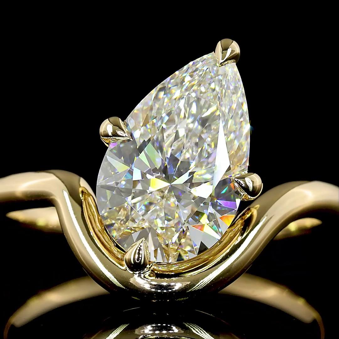 Lab-Grown 2.12 Carat Pear E-VVS2 Diamond 14K Yellow Gold Special Ring