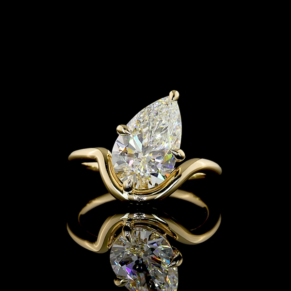 Lab-Grown 3 Carat Pear F-VVS2 Diamond 14K Yellow Gold Solitaire Ring