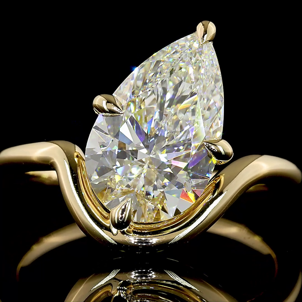 Lab-Grown 3 Carat Pear F-VVS2 Diamond 14K Yellow Gold Solitaire Ring