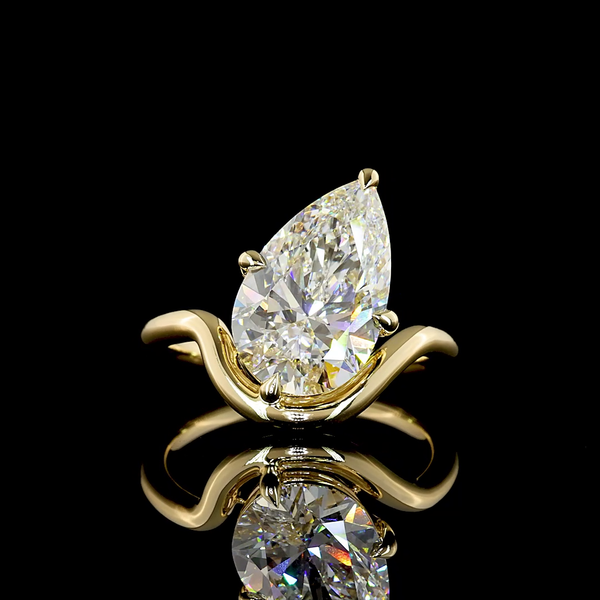 Lab-Grown 4.14 Carat Pear E-VVS2 Diamond 14K Yellow Gold Special Ring