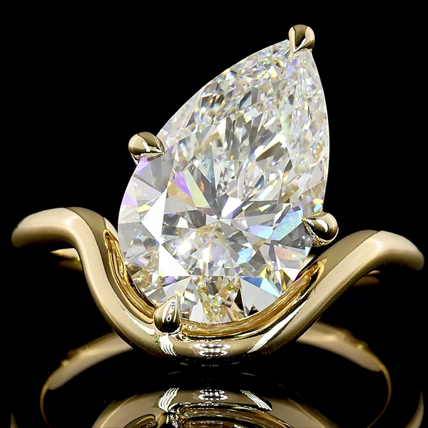 Lab-Grown 4.14 Carat Pear E-VVS2 Diamond 14K Yellow Gold Special Ring