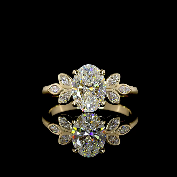 Lab-Grown 1.74 Carat Oval D-VVS2 Diamond 14K Yellow Gold Special Ring