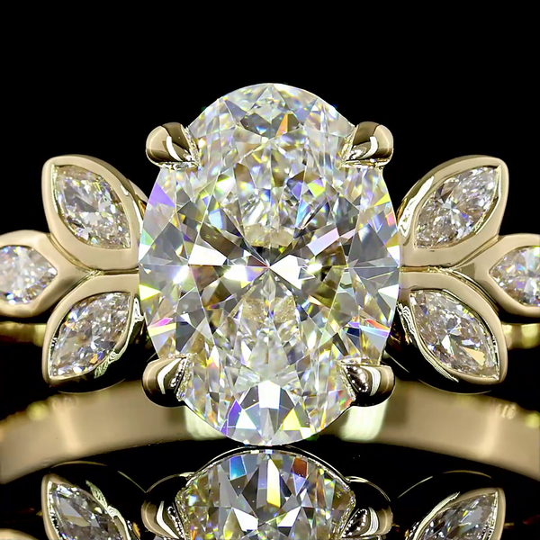 Lab-Grown 1.74 Carat Oval D-VVS2 Diamond 14K Yellow Gold Special Ring