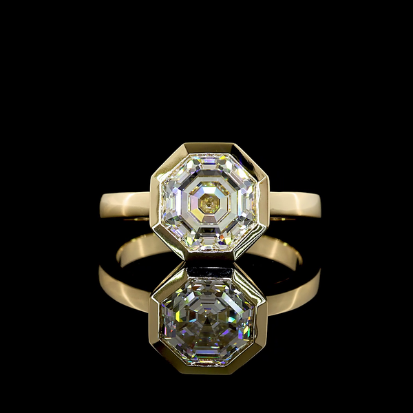 Lab-Grown 3.33 Carat Octagon E-VVS2 Diamond 14K Yellow Gold Solitaire Ring