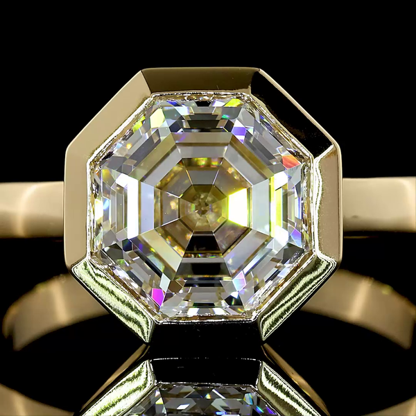 Lab-Grown 3.33 Carat Octagon E-VVS2 Diamond 14K Yellow Gold Solitaire Ring