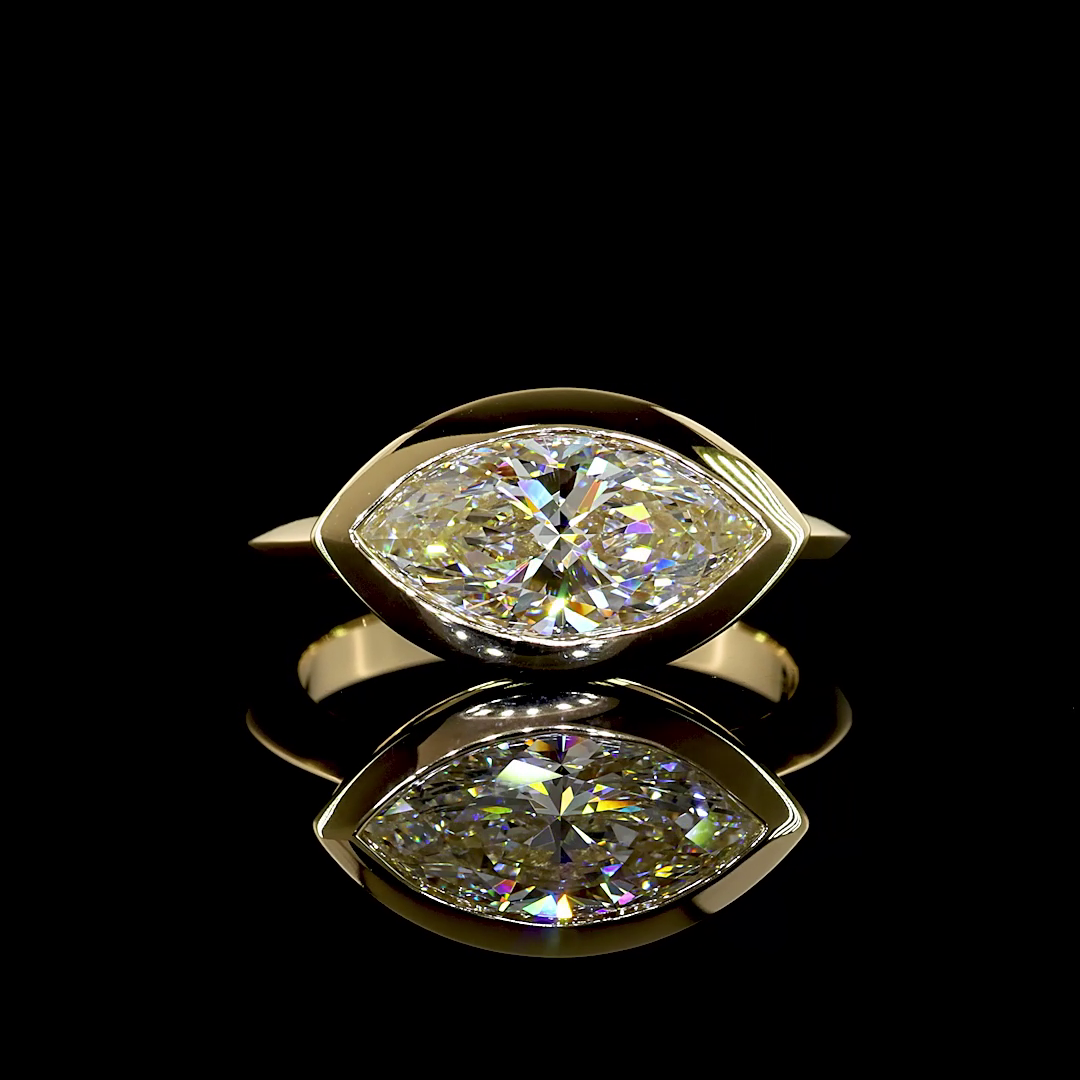 Lab-Grown 2.51 Carat Marquise E-VVS2 Diamond 14K Yellow Gold Solitaire Ring