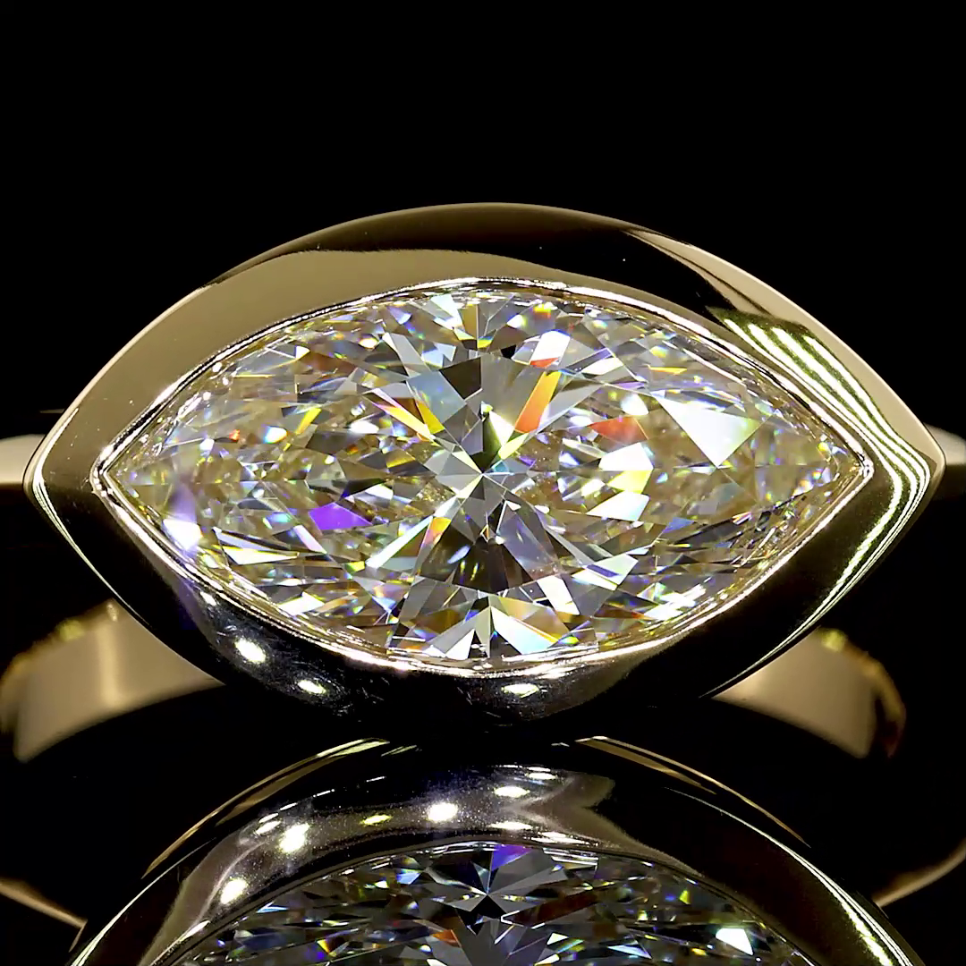 Lab-Grown 2.51 Carat Marquise E-VVS2 Diamond 14K Yellow Gold Solitaire Ring