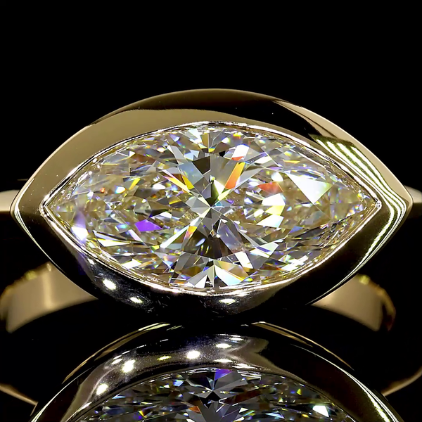 Lab-Grown 2.51 Carat Marquise E-VVS2 Diamond 14K Yellow Gold Solitaire Ring