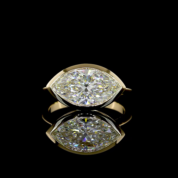Lab-Grown 3.07 Carat Marquise E-VVS2 Diamond 14K Yellow Gold Solitaire Ring