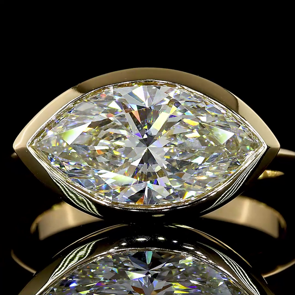 Lab-Grown 3.07 Carat Marquise E-VVS2 Diamond 14K Yellow Gold Solitaire Ring