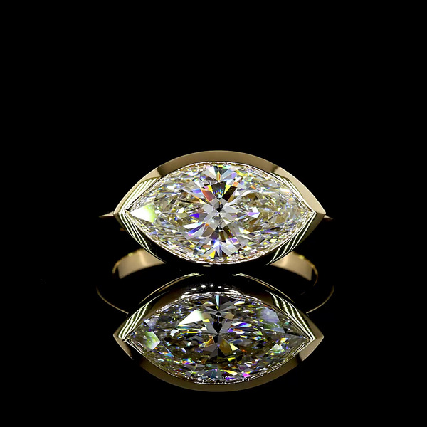 Lab-Grown 3.04 Carat Marquise E-VVS2 Diamond 14K Yellow Gold Solitaire Ring