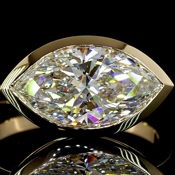 Lab-Grown 3.04 Carat Marquise E-VVS2 Diamond 14K Yellow Gold Solitaire Ring
