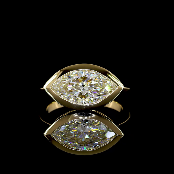 Lab-Grown 3.07 Carat Marquise E-VVS2 Diamond 14K Yellow Gold Solitaire Ring
