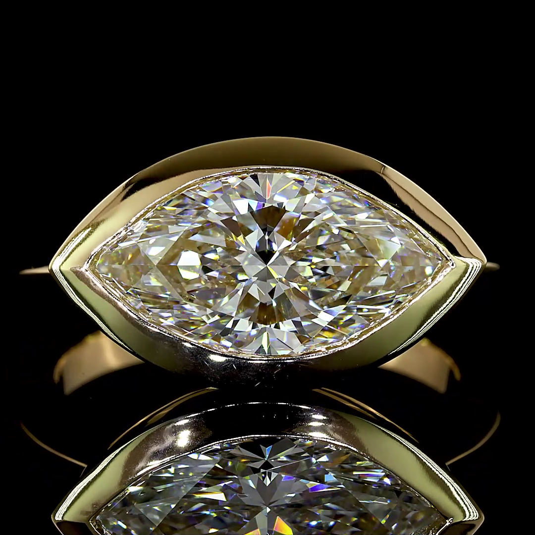 Lab-Grown 3.07 Carat Marquise E-VVS2 Diamond 14K Yellow Gold Solitaire Ring