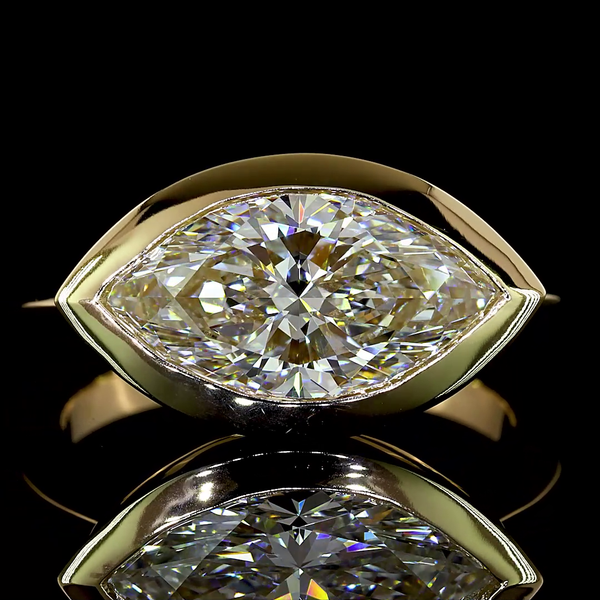 Lab-Grown 3.07 Carat Marquise E-VVS2 Diamond 14K Yellow Gold Solitaire Ring