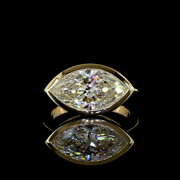 Lab-Grown 4.01 Carat Marquise E-VVS1 Diamond 14K Yellow Gold Solitaire Ring
