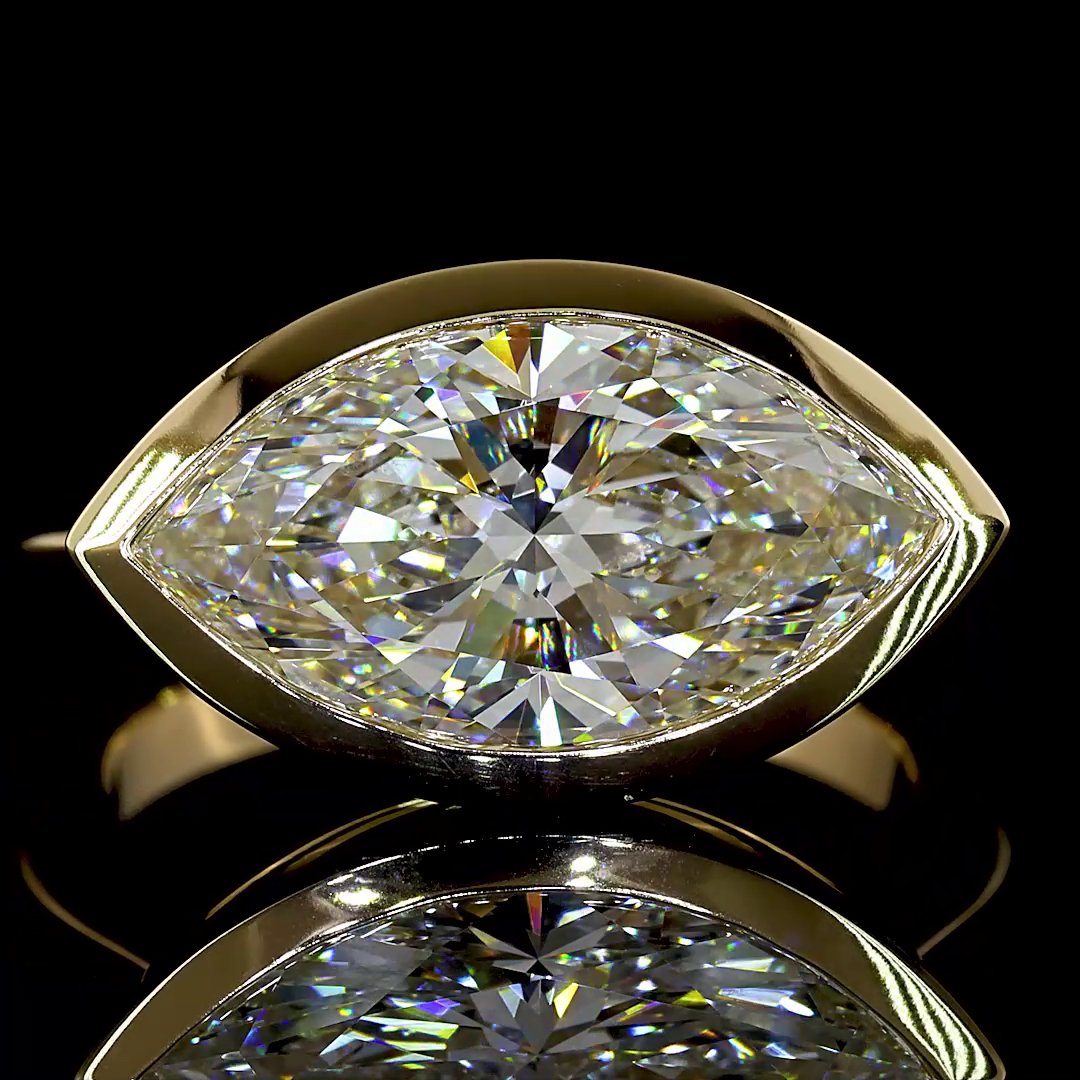 Lab-Grown 4.01 Carat Marquise E-VVS1 Diamond 14K Yellow Gold Solitaire Ring