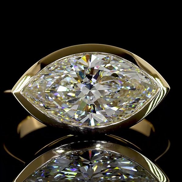 Lab-Grown 4.01 Carat Marquise E-VVS1 Diamond 14K Yellow Gold Solitaire Ring