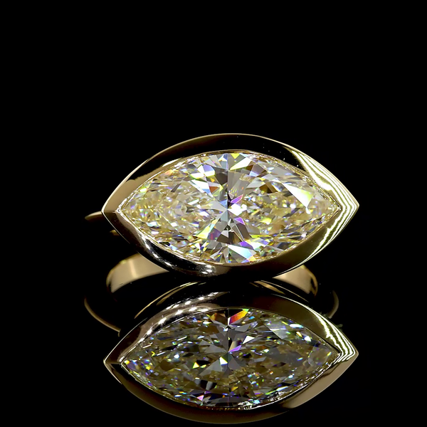 Lab-Grown 5 Carat Marquise F-VVS2 Diamond 14K Yellow Gold Solitaire Ring