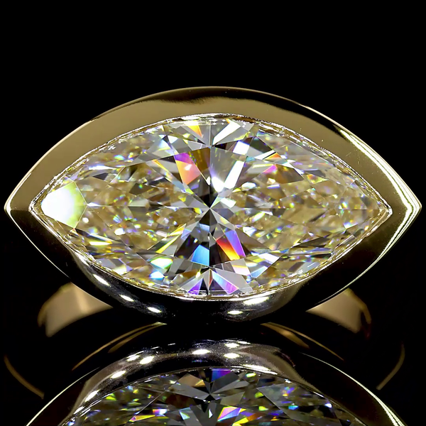 Lab-Grown 5 Carat Marquise F-VVS2 Diamond 14K Yellow Gold Solitaire Ring