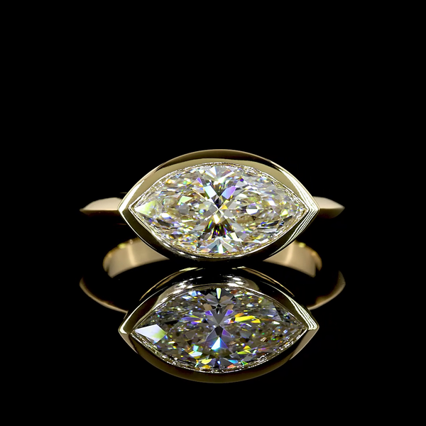 Lab-Grown 2.06 Carat Marquise E-VVS2 Diamond 14K Yellow Gold Solitaire Ring