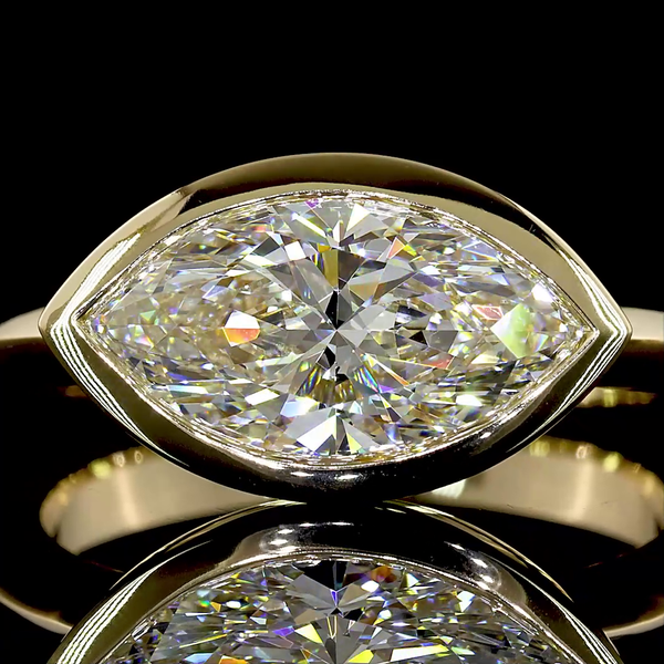 Lab-Grown 2.06 Carat Marquise E-VVS2 Diamond 14K Yellow Gold Solitaire Ring