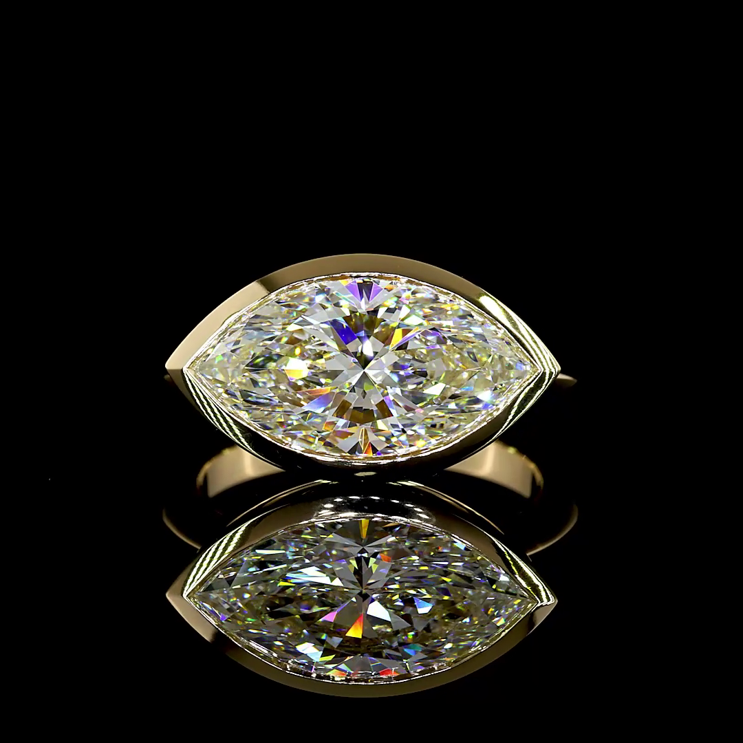 Lab-Grown 4.16 Carat Marquise F-VVS2 Diamond 14K Yellow Gold Solitaire Ring