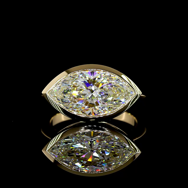 Lab-Grown 4.16 Carat Marquise F-VVS2 Diamond 14K Yellow Gold Solitaire Ring